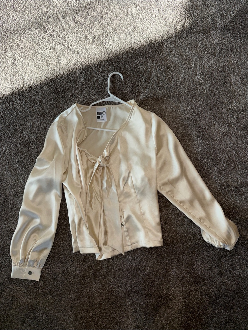 Target Brand Cream Satin Tie-Front button up
